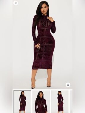 Fashion Nova Long Sleeve Bodycon Midi Dress in Plum